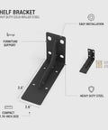 Heavy Duty Cold Rolled Steel L Bracket For Corner Reinforcement And Furniture Support, Shelf Bracket with screws, 2.6-inch size