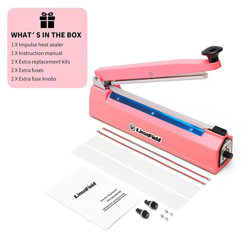 Heavy Duty 8 Inch Impulse Bag Sealer With 2 Mm Seal Width Pro Grade Heat Sealing Machine Includes Extra Replacements And Fuse Pink Finish