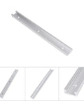 Built Tough Solid Aluminum T Slot Track For Woodworking And Jigs, shown in multiple angles with mounting holes, 300mm or 400mm lengths.