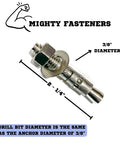 Beefy Heavy Duty 304 Stainless Wedge Anchors For Concrete And Masonry, Rust Resistant Expansion Bolts, Size 3/8 x 2-1/4 inches