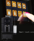 Smooth Operator Automatic Bean To Cup Coffee Maker featuring a slick color touch display with brewing options.