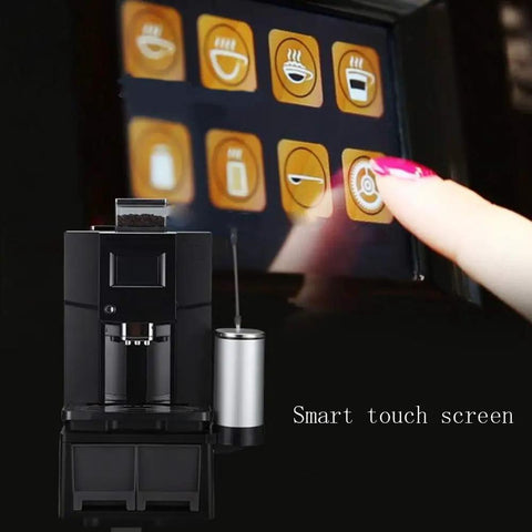 Smooth Operator Automatic Bean To Cup Coffee Maker featuring a slick color touch display with brewing options.