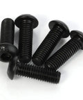 Badass M5 By 8mm Button Head Hex Socket Cap Screws 10.9 Grade Alloy Steel Black Oxide Finish 100 Pack display, showing five screws.