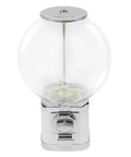 White Coin Operated Vending Cabinet And Premium Candy Dispenser For Home Arcade Or Retail Counter showing a clear globe and chrome base.