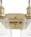 Transitional Two Light Bathroom Vanity In Aged Brass Finish, LED Compatible, Modern Contemporary Fixture, Damp Rated, Clean Lines