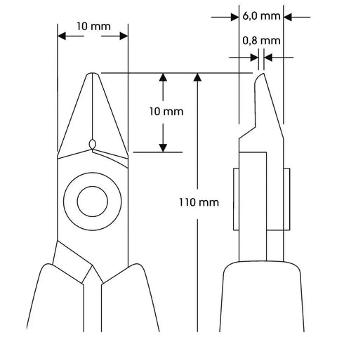 Technical diagram of Diagonal Cutting Pliers 8142 With ESD Safe Handles And Spring Loaded Opening showing dimensions