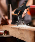 Pro-Grade 7-Inch Sheet Metal Hand Seamer Pliers in use on wooden surface, showing heavy-duty steel with ergonomic anti-slip handle.