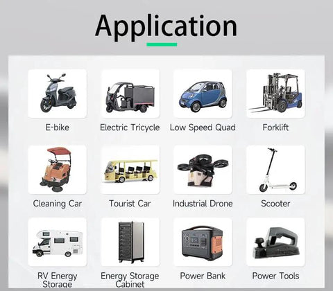 Application of Capacitive Active Battery Equalizer Balancer for LiFePO4 and LTO Packs in various electric vehicles and tools.