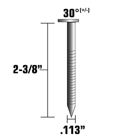 30 Degree Offset Round Head Ring Shank Paper Tape Framing Nails, 2-3/8 Inch Length, 0.113 Inch Diameter illustrated