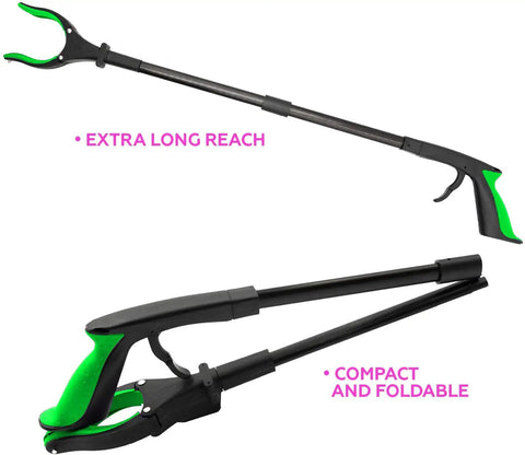 32 Inch Aluminum Grabber With Magnetic Claw And LED Light, Lightweight Foldable Reacher Pickup Tool For Easy Grabbing, Gripper For Elderly, Trash Picker, Green