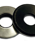 Two sealing washers; stainless steel and black neoprene bonded, 5/16 in center hole, front view