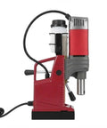 Heavy Duty Magnetic Drill Press With Coring Bits, Variable Speed, and Portable Kit, side view showcasing motor and magnetic base.