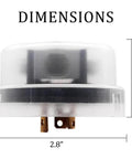 Dimensions of the Twist Lock Photocontrol With Time Delay For Outdoor Lighting 120 Volt Dusk To Dawn Sensor, 2.8" x 1.6"