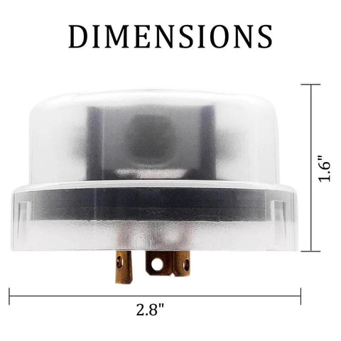 Dimensions of the Twist Lock Photocontrol With Time Delay For Outdoor Lighting 120 Volt Dusk To Dawn Sensor, 2.8" x 1.6"