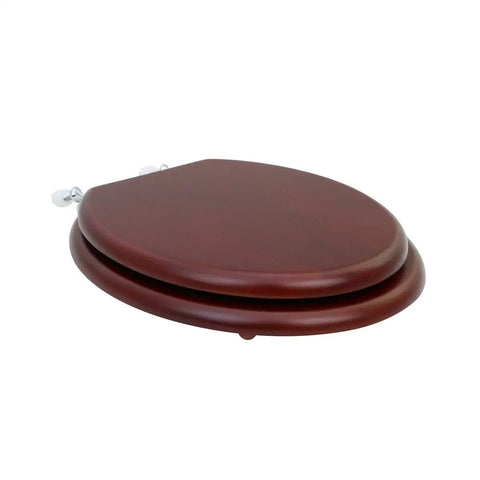Cherry Finish Wooden Toilet Seat With Chrome Hinges And Non Slip Bumper For Round Toilets Durable Hardwood Comfort Tarnish Resistant Chrome