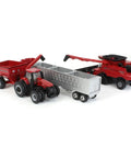 1 To 64 Scale 8250 Combine Harvesting Tractor And Truck Set Diecast with 12 Row Corn Head and Grain Head in detailed display