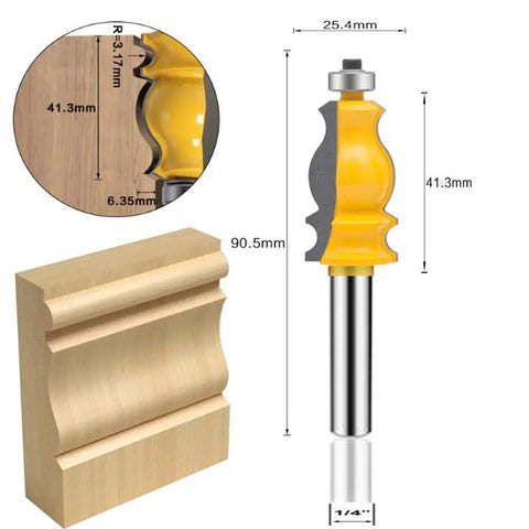 One Quarter Inch Shank Router Bit Set Five Piece Architectural Molding Kit with corner rounding bit dimensions shown