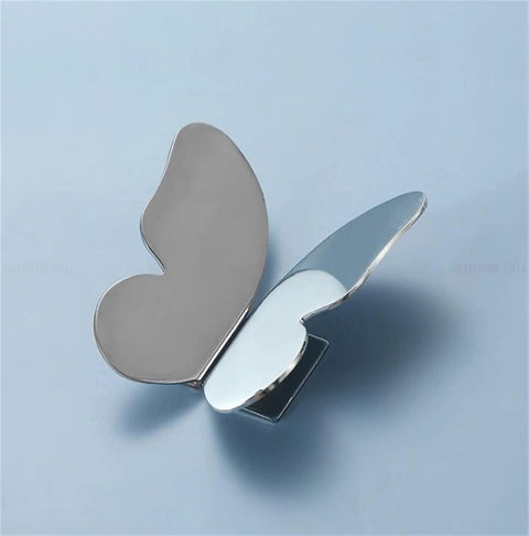 Butterfly-shaped Boss Silver Chrome Furniture Handle Door Knob Set With Brass Round Square Flower Pulls, feather-l-right finish.