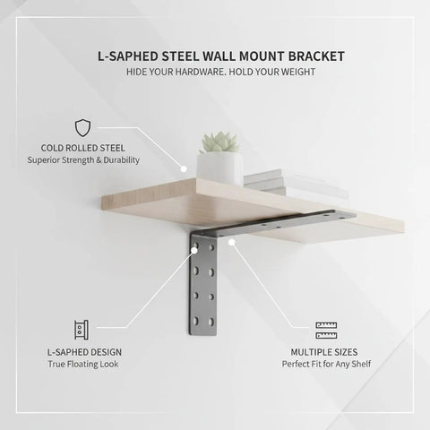 Hidden L Shaped Steel Bracket for Floating Shelves Black Wall Mount Support displaying a concealed hardware shelf installation.