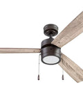 Madrona 52 Inch Bronze Ceiling Fan With A Smooth Quiet Reversible Motor And Lit LED Light Kit, showing two wood blades.