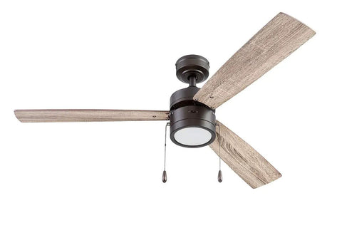 Madrona 52 Inch Bronze Ceiling Fan With A Smooth Quiet Reversible Motor And Lit LED Light Kit, showing two wood blades.