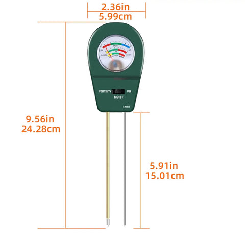 3-In-1 Soil Moisture Meter pH And Fertility Tester For Indoor And Outdoor Plants No Battery Needed with size dimensions