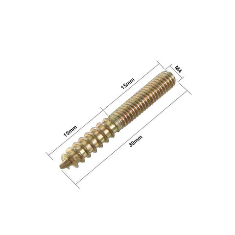 Heavy Duty M4 Double Headed Hanger Bolts With Self Tapping Half Wood Half Machine Threads Zinc Plated Steel Fasteners close-up view of 30mm bolt