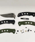 Disassembled Damascus Folding Knife With Super Sharp 3.26 Inch Blade And Tough G10 Handle Liner Lock Edc parts layout