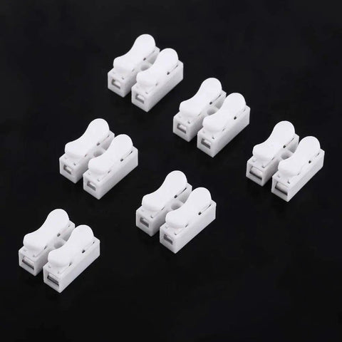 Spring Clamp Terminal Wire Connector Pack 100 Quick Release 2 Pin 10A 220V White Cable Connector for Wiring Harness Easy Snap In Electrical Terminal Blocks Flame Retardant Shell With Elastic Copper Clamp Pins