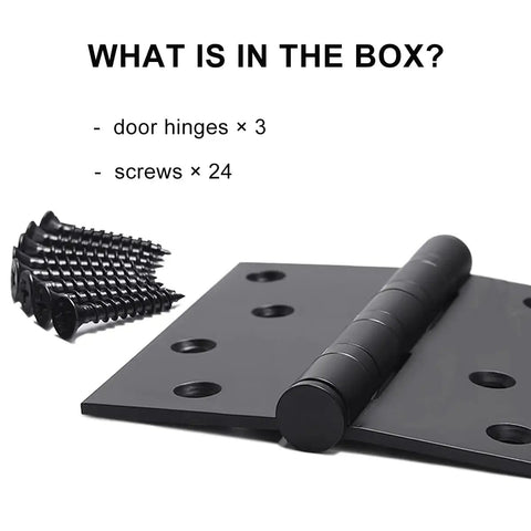 Heavy Duty Stainless Steel 4 Inch Door Hinges Set For Exterior And Interior Doors, Quiet Smooth Ball Bearing Hinges With Square Corners, Rust Resistant Black Finish, Easy Install, 3 Pack: black hinge with screws
