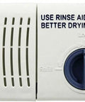 Dishwasher Soap Dispenser Replacement Part WPW10199696 W10199696 For Home Kitchens, shown with detergent and rinse aid labels