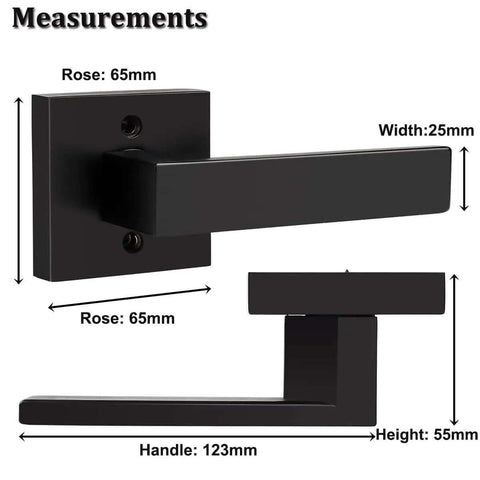 Beefy Heavy Duty Half Dummy Lever Matte Black Non Turning Interior Door Handle measurements with dimensions displayed