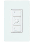 Caseta Wireless Pico Remote Wall Mount Kit For 3 Way Smart Dimmer Setups with white wall plate and 3 button remote control.