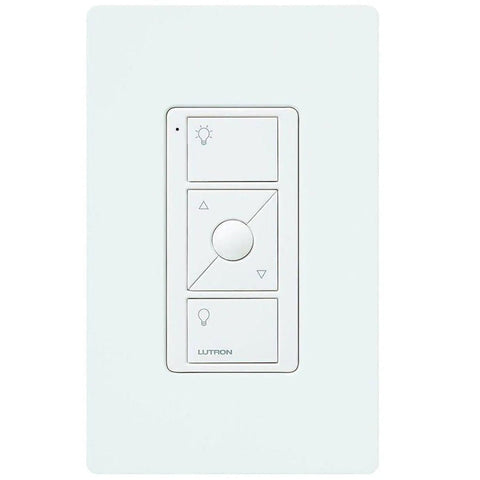 Caseta Wireless Pico Remote Wall Mount Kit For 3 Way Smart Dimmer Setups with white wall plate and 3 button remote control.