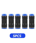 Six Millimeter Pneumatic Fitting Pipe Tube Air Quick Connector Water Push In Hose set of 5, black and blue, for DIY tasks.