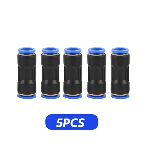 Six Millimeter Pneumatic Fitting Pipe Tube Air Quick Connector Water Push In Hose set of 5, black and blue, for DIY tasks.