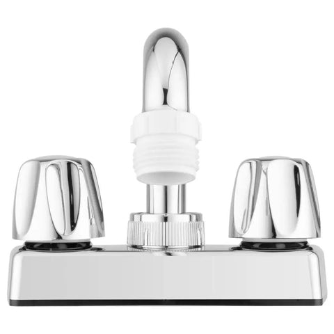 Front view of Lynden Utility Laundry Sink Faucet with Swivel Stainless Steel Spout, Hot Cold Knobs, Chrome Plating Over Plastic.