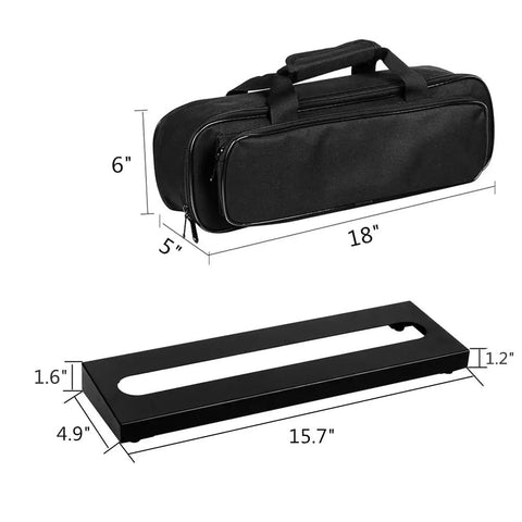 Compact 15.7 By 4.9 Inch Guitar Pedal Board With Carry Bag, Built Tough Steel, Fits 4-5 Pedals, 8-Degree Tilt, dimensions shown