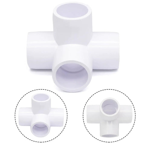 4 Pack 1/2 Inch PVC Fittings 4 Way Elbow Connector Furniture Grade For DIY Shelving And Storage Frames, close-up view