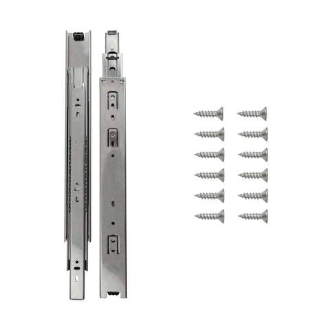Pair of Beefy Heavy Duty Steel Drawer Slide Three Section Full Extension Self Close Side Mount Ball Bearing Cadmium Finish with screws