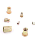 Assorted zinc plated rivnuts from the 165 Piece Mixed Zinc Plated Carbon Steel Rivet Nut Kit With Threaded Rivnuts M3 Through M12.