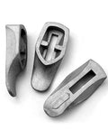 Top view of Stainless Steel Knife Finger Guard Set A and B for DIY Knifemaking with precise blade hole fit.