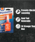 Permatex orange threadlocker, high-strength removable liquid, 10 ml bottle