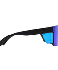 Profile view of Gender Neutral Polarized Sunglasses With Blue Mirror Lenses Matte Black Frame Z87 Impact Proof UV400.