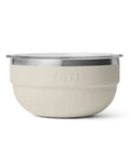 Double Wall Vacuum Insulated Stainless Steel Bowl With Lid 2 Quart Capacity in a cream color for tailgate and picnic use.