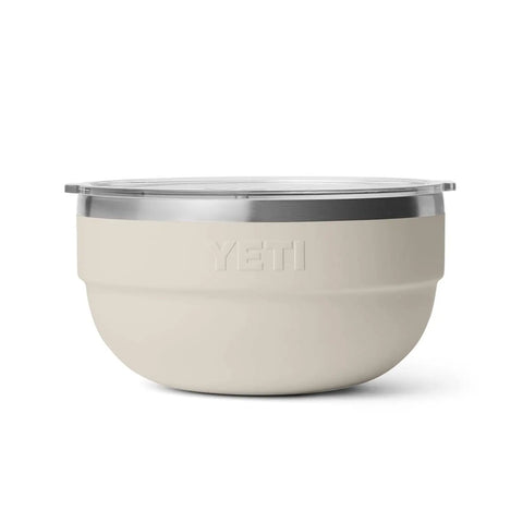 Double Wall Vacuum Insulated Stainless Steel Bowl With Lid 2 Quart Capacity in a cream color for tailgate and picnic use.