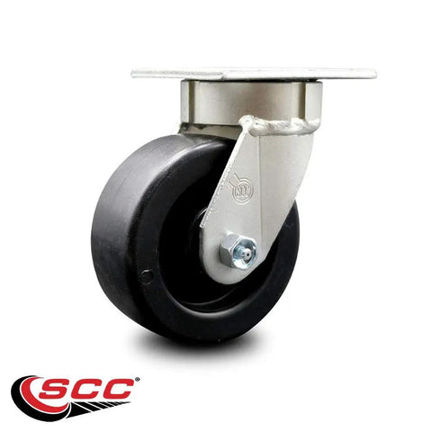 Rock Solid Heavy Duty Kingpinless Swivel Top Plate Caster With 5 Inch Polyolefin Wheel and Premium Ball Bearings for 650 lbs capacity.