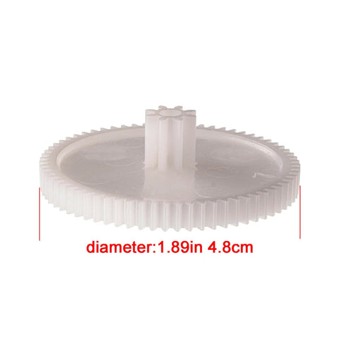 Close-up of small 8 and 67 teeth white gear, diameter 1.89in, for weelye Replacing Gears for RS390 Motor WW-3 WW-4 Gearbox in children's vehicles