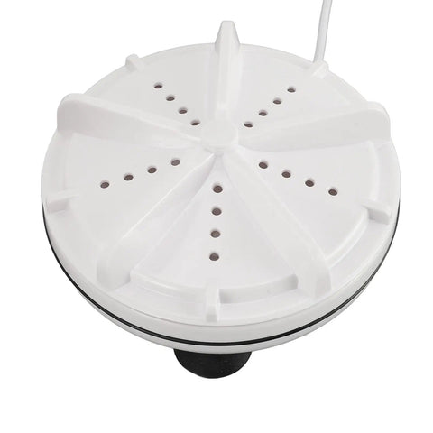 Compact Portable Mini Washer With USB Powered Slick Spiral Wash Tech showing the white top with holes for efficient washing.