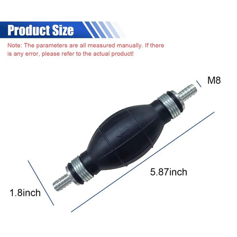 Heavy Duty 8mm Manual Primer Bulb Fuel Transfer Pump, 5.87 inches, black rubber design for gas and diesel handling.